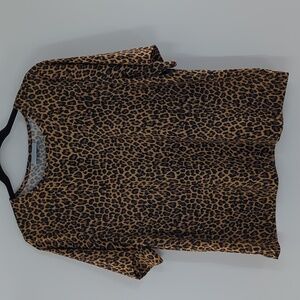 Blair Boxy Short Sleeve T-Shirt Leopard Print Women's Large Brown Tan Maximalist